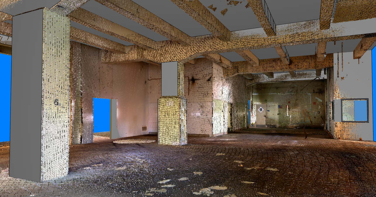 factory beams with pointcloud 